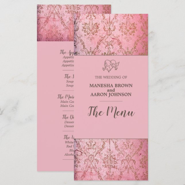 RUSTIKPINK - Menü-Karte für Hochzeiten Menükarte (Vorne/Hinten)