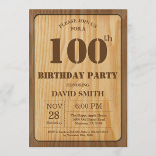 Rustique 100e anniversaire Invitation Bois Vintage