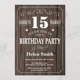 Rustique 15e anniversaire Invitation