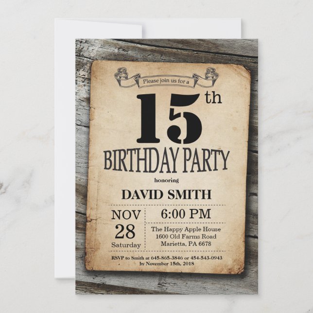 Rustique 15e anniversaire Invitation Bois Vintage (Devant)