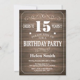 Rustique 15e anniversaire Invitation Vintage Retro