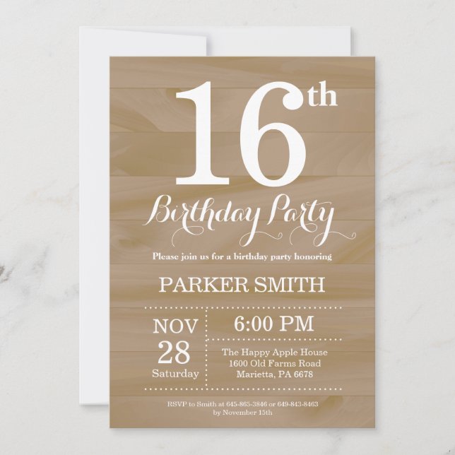 Rustique 16e anniversaire Invitation (Devant)