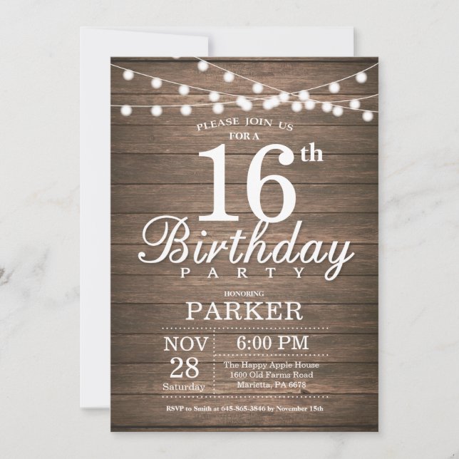 Rustique 16e anniversaire Invitation String éclats (Devant)