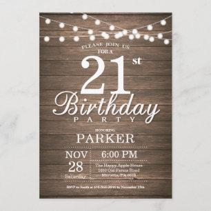 Rustique 21e anniversaire Invitation String éclats