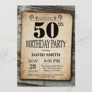 Rustique 50e anniversaire Invitation Bois Vintage