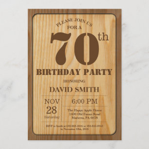 Rustique 70e anniversaire Invitation Bois Vintage