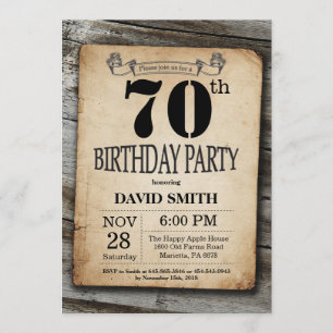 Rustique 70e anniversaire Invitation Bois Vintage