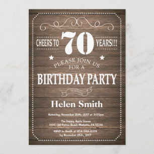 Rustique 70e anniversaire Invitation Vintage Retro