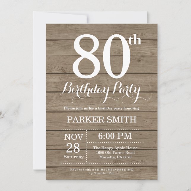 Rustique 80e anniversaire Invitation (Devant)