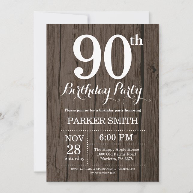Rustique 90e anniversaire Invitation (Devant)