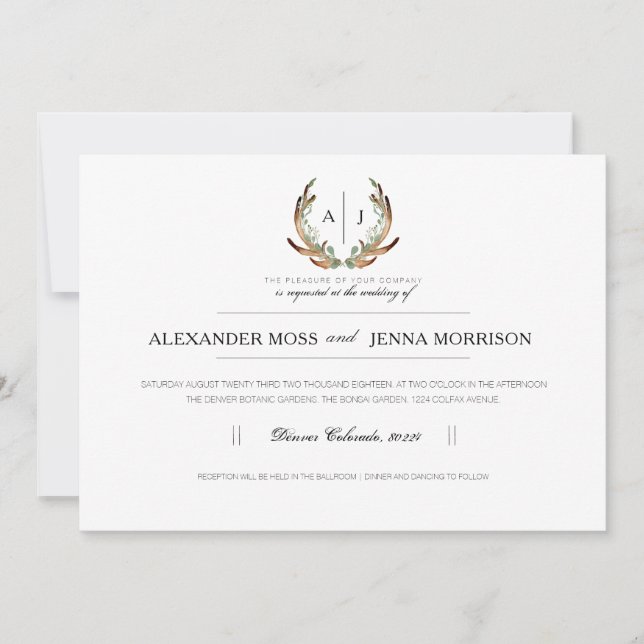 Rustique Antler | Invitation de mariage minimalist (Devant)