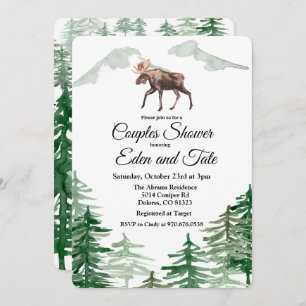 Rustique Arbre Moose Couples Douche Invitation