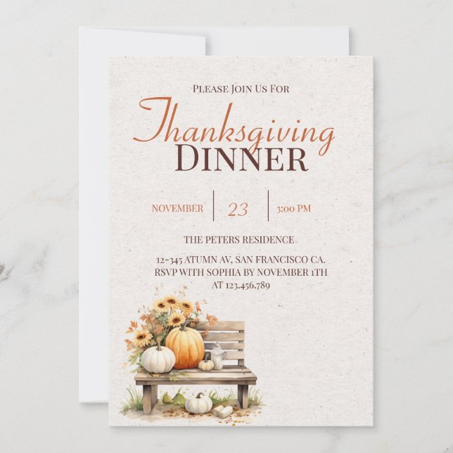 Rustique Automne Boho Thanksgiving Invitation (Devant)