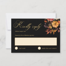 Rustique Automne Floral Noir Mariage Carte RSVP