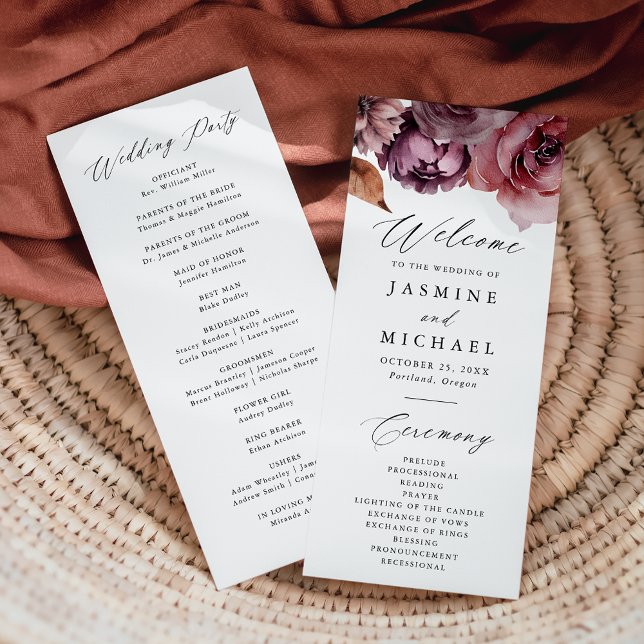Rustique Automne Marsala Floral Wedding Programme (Créateur téléchargé)