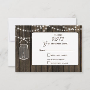 Rustique Barnwood, mariage de pot de mason RSVP 3.