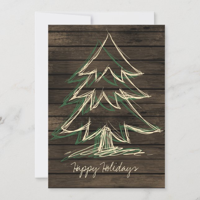 Rustique Barnwood Pine Tree carte de vacances (Devant)