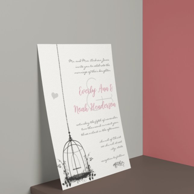 Rustique Birdcage Rouge Accents Mariage Invitation (Créateur téléchargé)