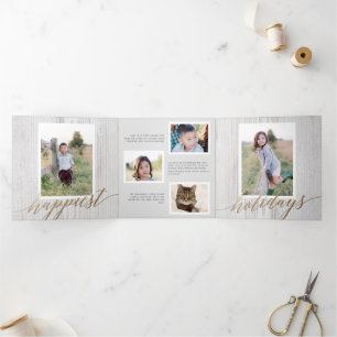 Rustique blanc Laver bois Tri-fold Carte photo de