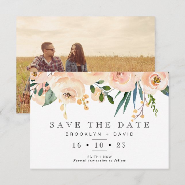 Rustique Blush Floral Wedding Enregistrer La Carte (Devant / Derrière)