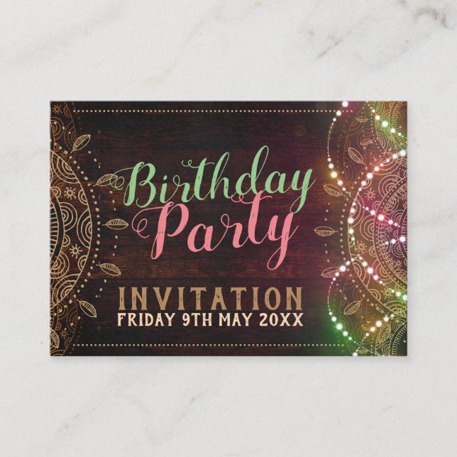 Rustique Boho Anniversaire Fête Mini Carte d'invit (Devant)