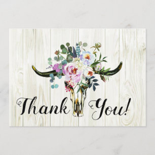 Rustique Boho Chic Floral Longhorn Merci crâne
