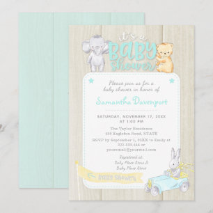 Rustique Bois Bébé Animaux Douche Invitation   Men