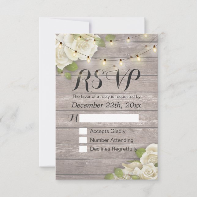 Rustique Bois Floral String Lumière Mariage RSVP R (Devant)