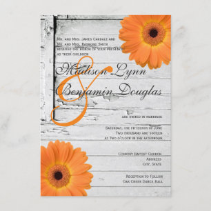 Rustique Bois Orange Daisy Invitations de mariage