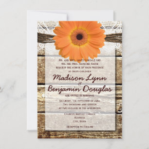 Rustique Bois Orange Daisy Invitations de mariage