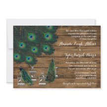 Rustique Bois Peacock Plumes Mariage Invitations