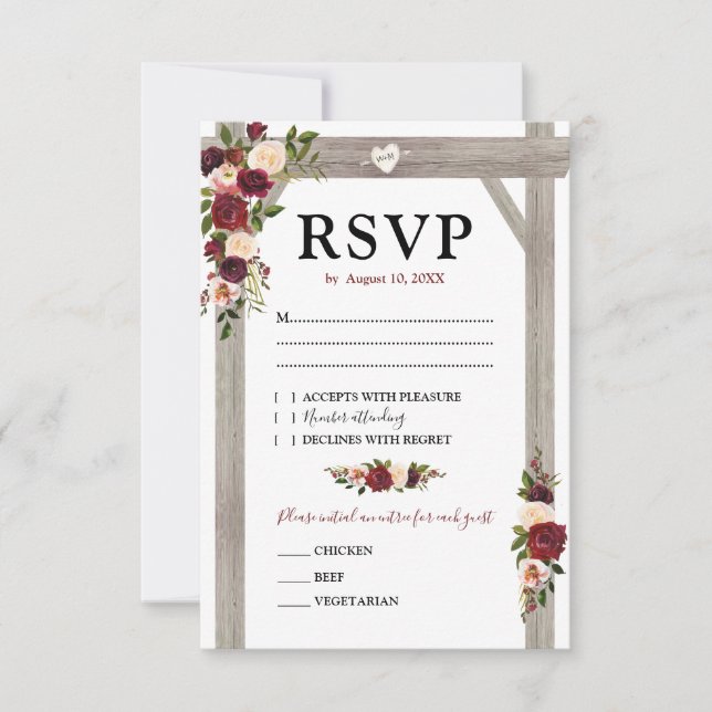 Rustique Bourgogne Blush Floral Boho Wedding RSVP (Devant)