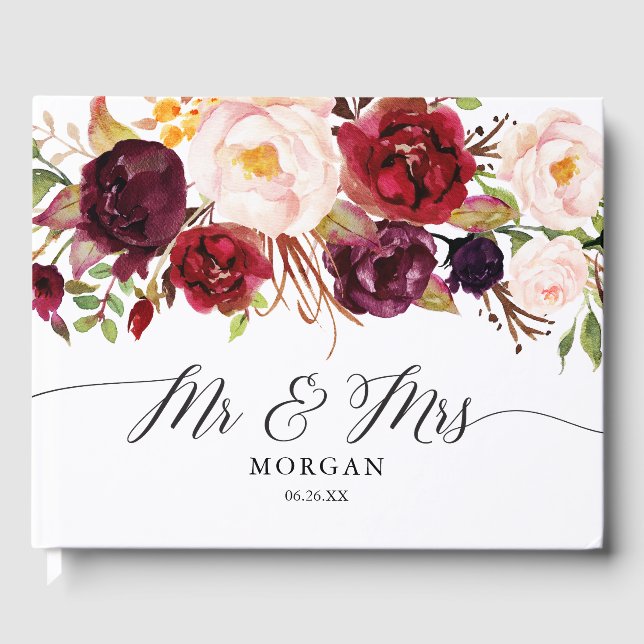 Rustique Bourgogne Marsala Mariage livre d'hôtes (Recto)