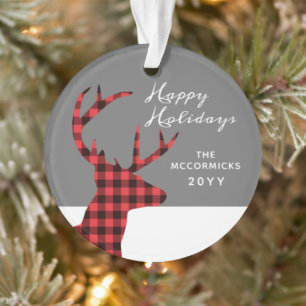Rustique Buffalo Plaid Christmas Deer Personnalisé