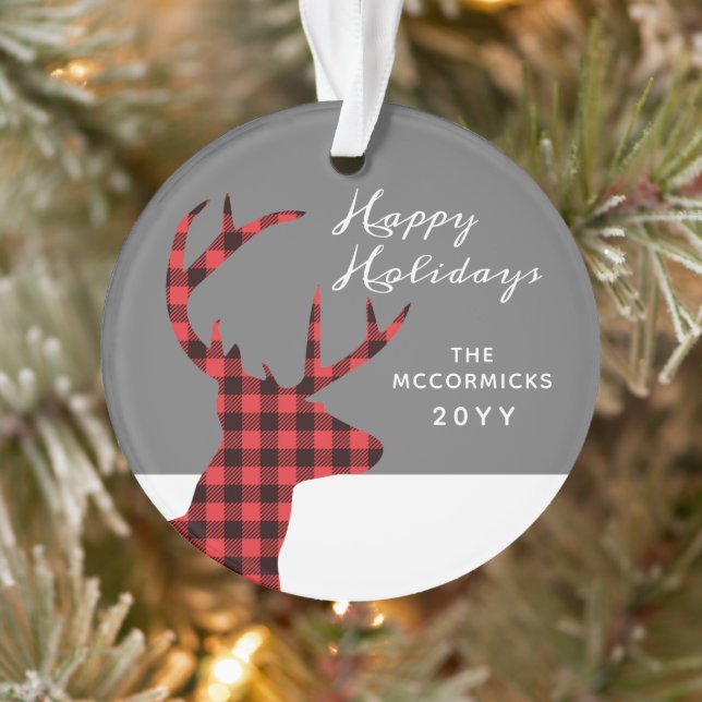 Rustique Buffalo Plaid Christmas Deer Personnalisé (Arbre)