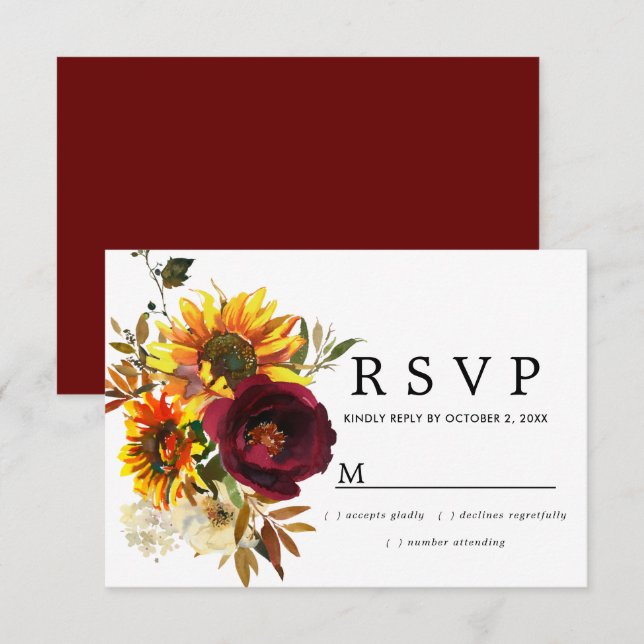 Rustique Burgund Red Floral Wedding Carte RSVP (Devant / Derrière)