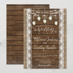 Rustique Burlap Dentelle en bois Invitations de ma