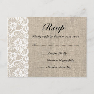Rustique Burlap et dentelle carte postale RSVP