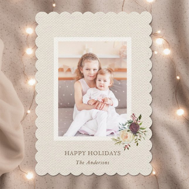 Rustique Burlap Floral Noël Carte photo (Créateur téléchargé)