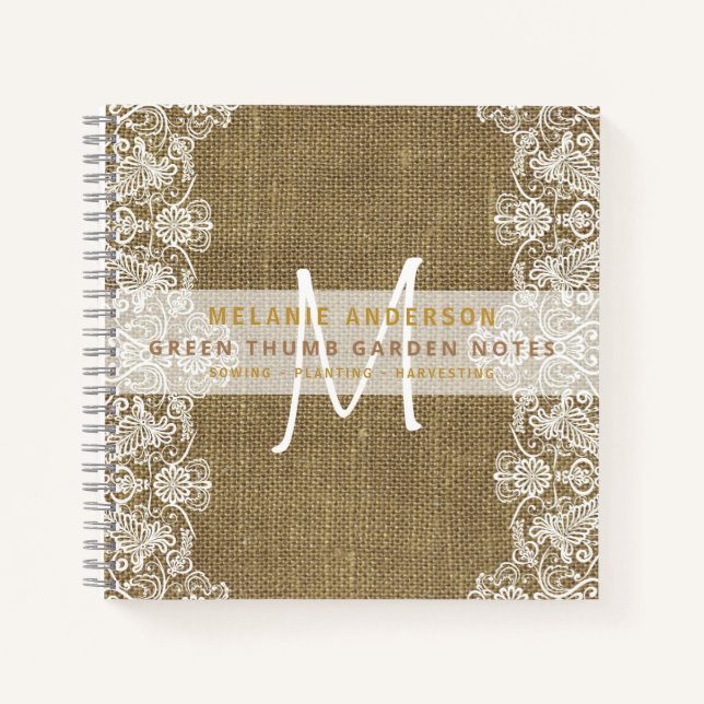 Rustique Burlap Lace Gardeners Journal Vintage (Devant)