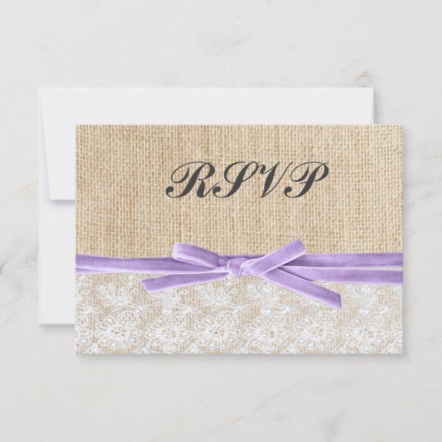 Rustique Burlap Lavender Ribbon Wedding RSVP (Devant)