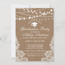 Rustique Burlap Lights Lace Graduation Invitation
