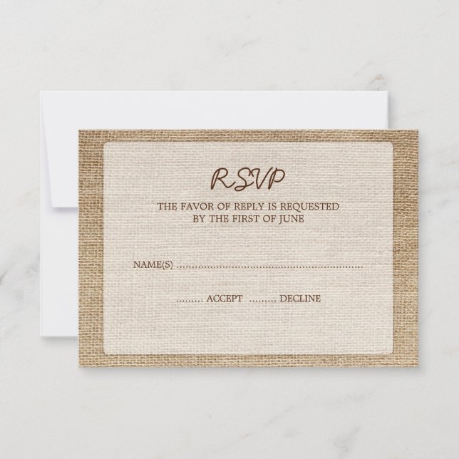 Rustique Burlap Wedding RSVP Response Card (Devant)