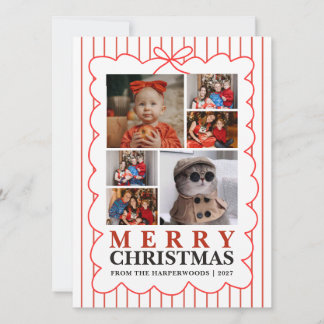 Rustique Carte de Noël à Rayures et Photos de Fami