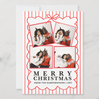 Rustique Carte de Noël Famille 4 Photos Rayure de