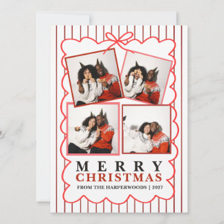 Rustique Carte de Noël pour 4 Photos de Famille à