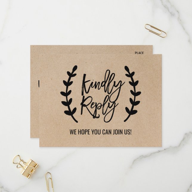 Rustique Chic Faux Kraft Menu Choix Carte postale  (Devant/Arrière en situation)