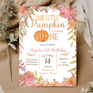 Rustique Citrouille rose première invitation anniv