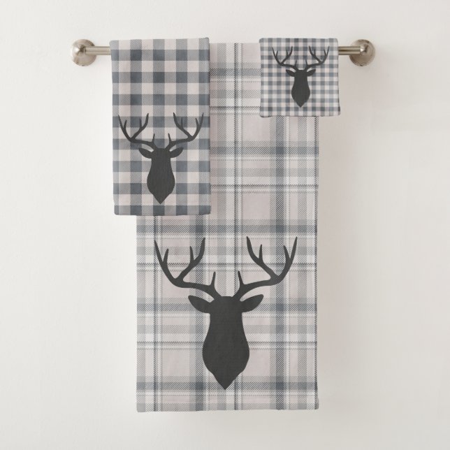 Rustique Cosy Farmhouse Plaid Buck Silhouette Bain (En situation)
