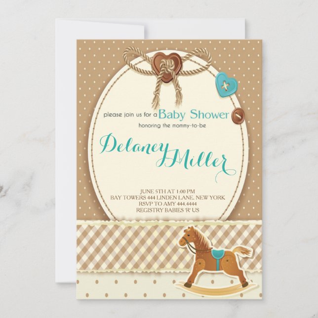 Rustique Cowboy Horsey Baby shower Boy Invitations (Devant)